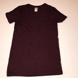 PINK burgundy v neck T short sleeve